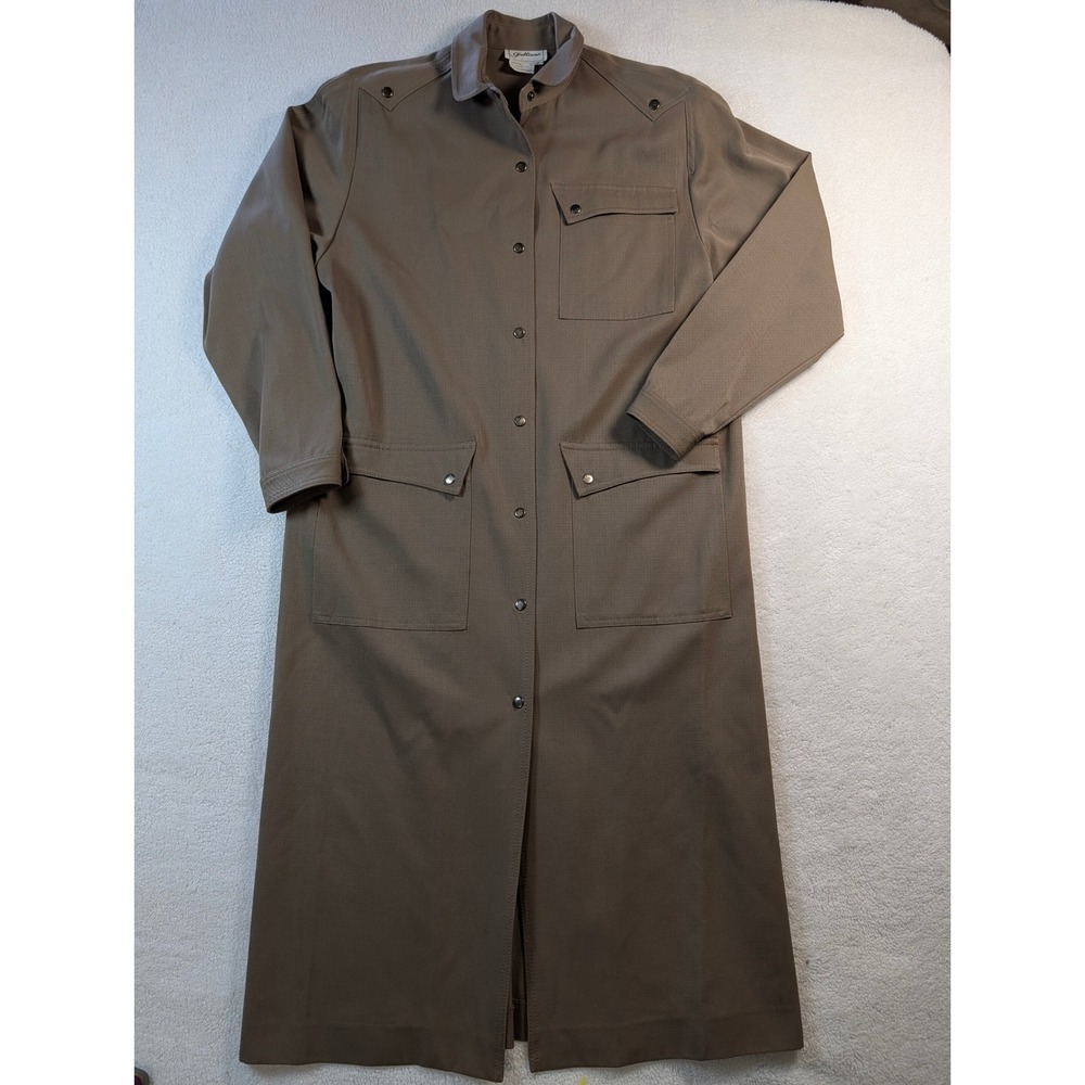 Giulliana Vintage 100% Wool Long Trench Duster Coat Olive Military Size 8